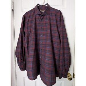 Patrick James-West Coast Classic L/S Dress Shirt Mens XXL Plaid Maroon Navy